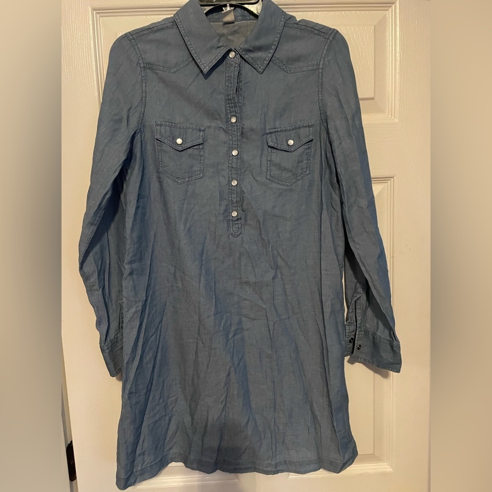 Old Navy Womens Shirt Dress Blue Pockets Collared Long Sleeve Size Small western